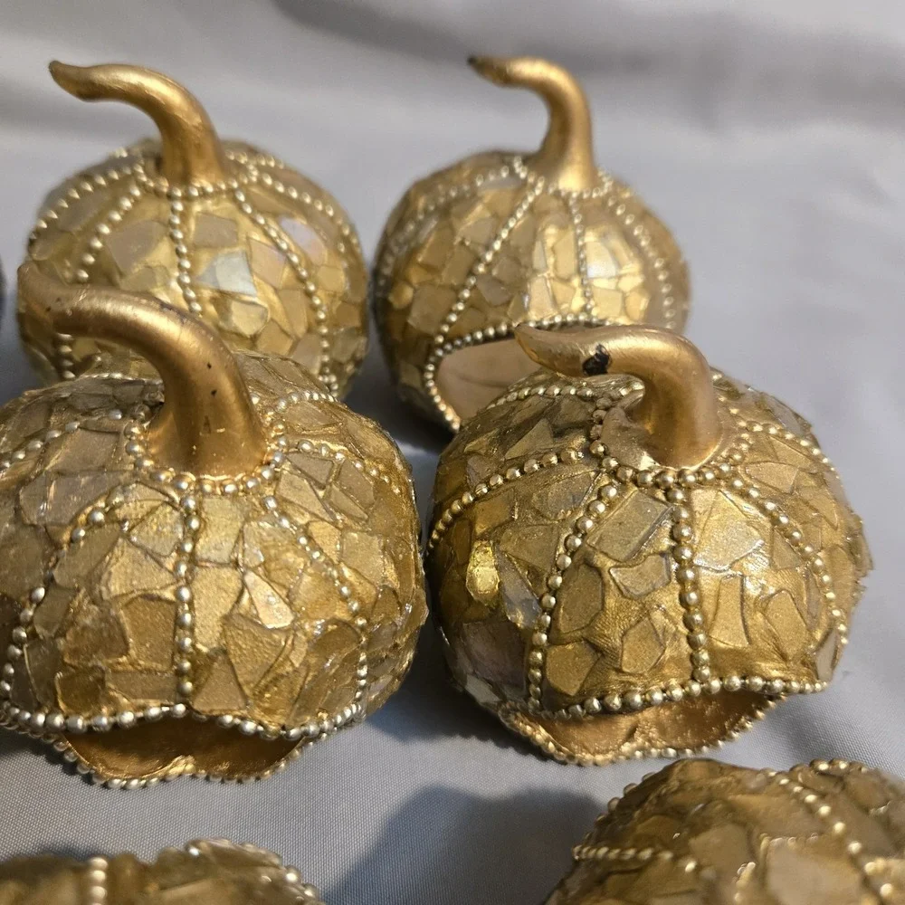 Set of 12 Gold Mosaic Pumpkin Napkin Rings Fall Thanksgiving Table Decor